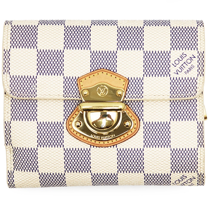 【美品】LOUIS VUITTON ルイ・ヴィトン コンパクトウォレット メンズ レディース ユニセックス ダミエ・アズール ポルトフォイユ・ジョイ LV刻印 ゴールド プッシュロック 三つ折り 革財布 小物 アイボリー 青 TA4184刻印 フランス製