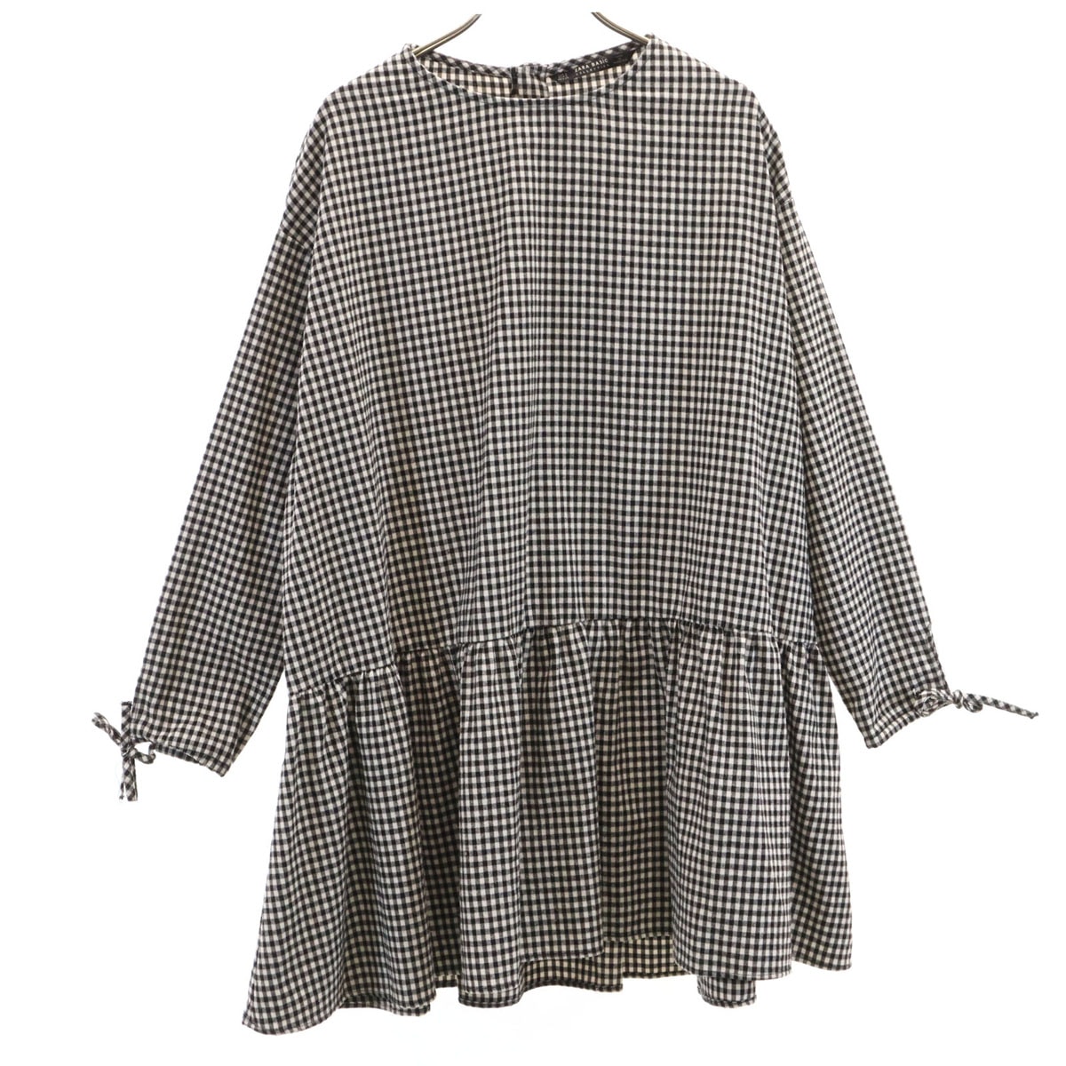 ZARA BASIC ザラベーシック ギンガムチェック 長袖 チュニック S ブラック