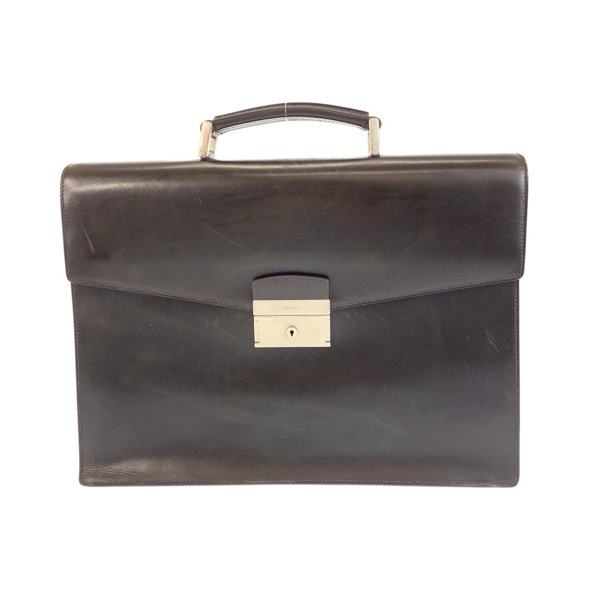 美品 PRADA プラダ ブラウン シルバー金具 レザー ビジネスバッグ ブリーフケース 602018 【中古】