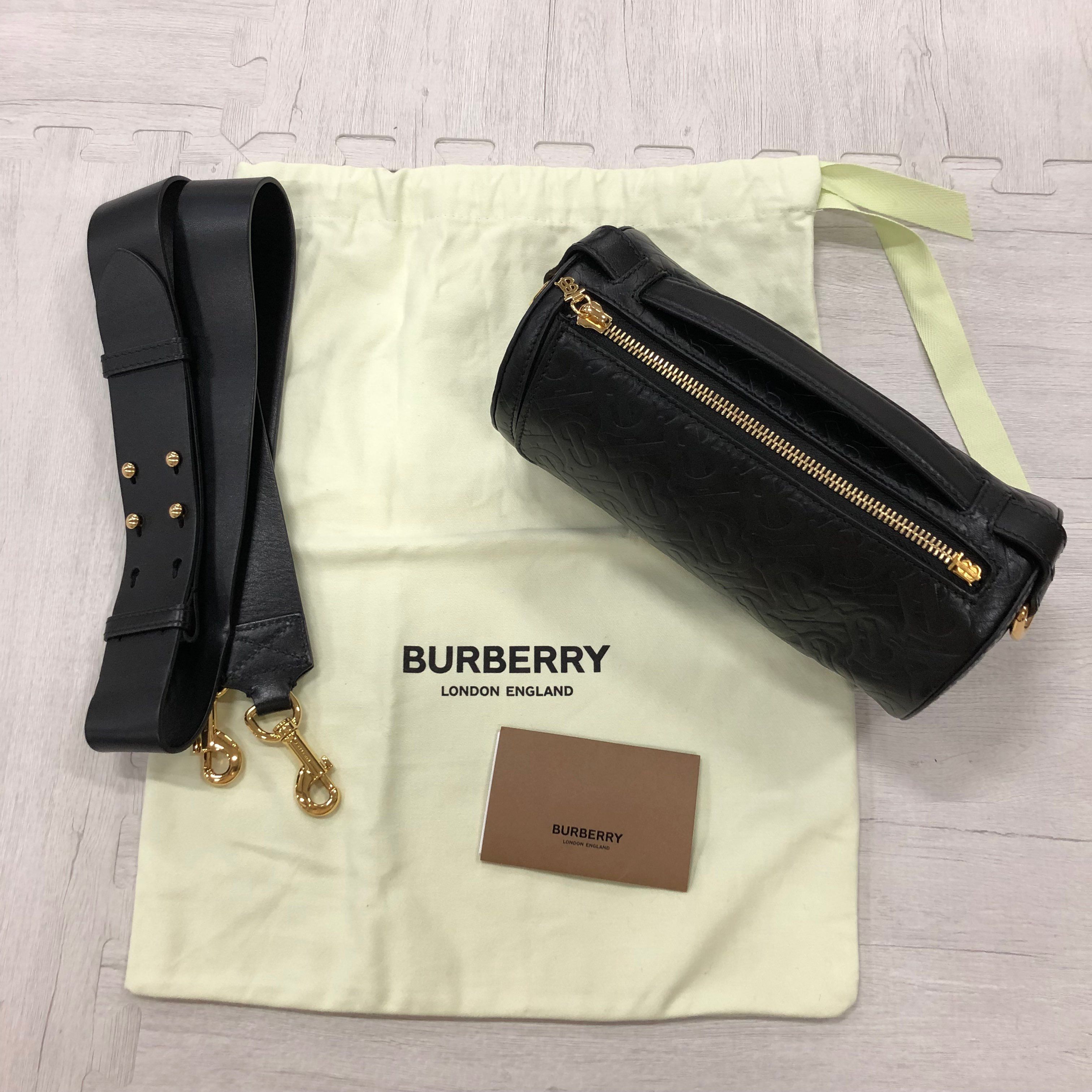 バーバリー モノグラム2way ドラムバッグ 21cm ブラック 型押し