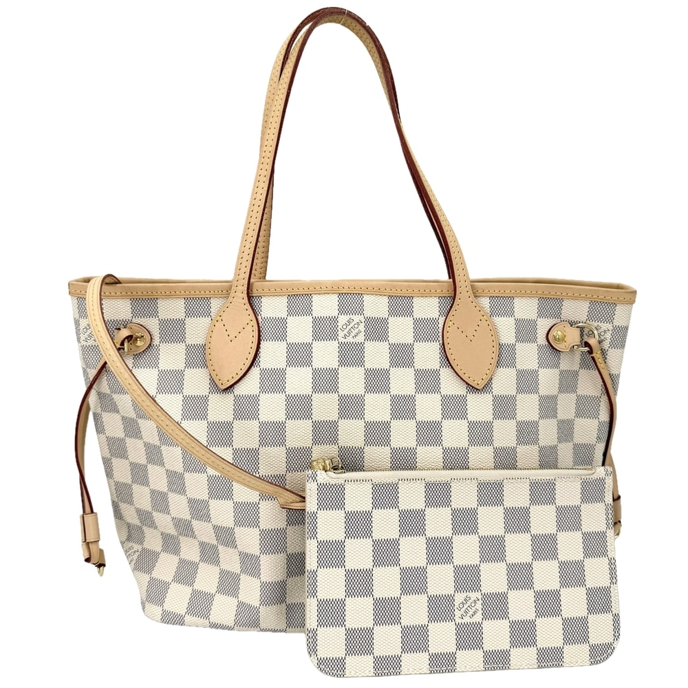 LOUIS VUITTON ルイヴィトン トートバッグ ネヴァーフルPM 肩掛け N40605 ダミエアズールキャンバス    ホワイト 白 ゴールド金具 レディース【中古品】