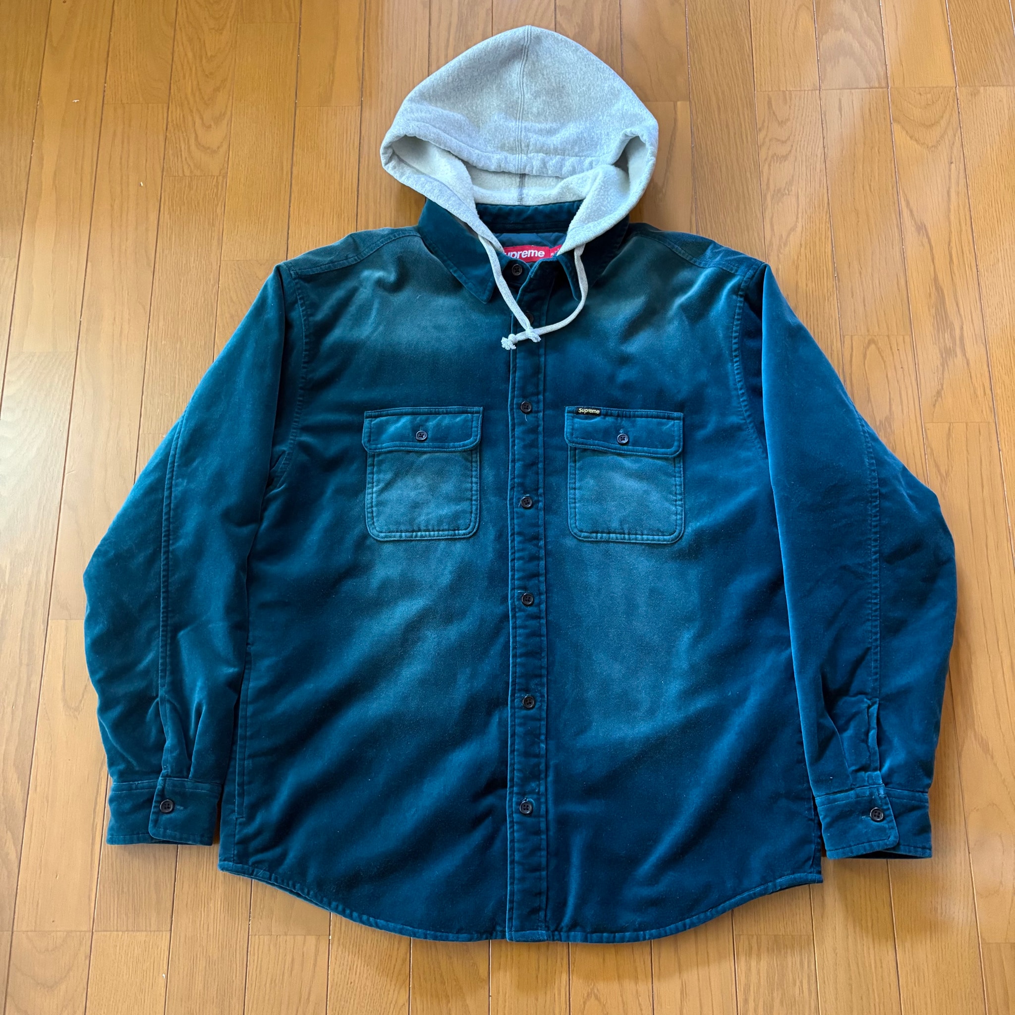 Supreme Quilted Lined Hooded Velvet Shirt "Teal"