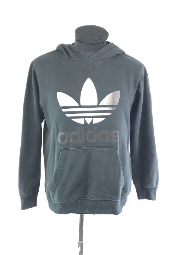 adidas★スウェット/ビッグトレフォイル/プルオーバーパーカー【S/黒】裾袖口リブ/アディダス◆BC151L