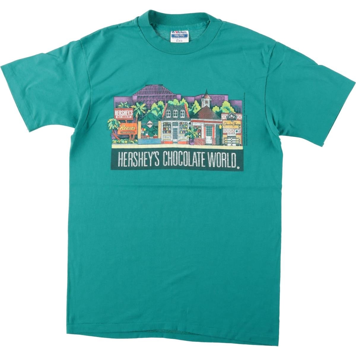 古着 80年代 ヘインズ Hanes FIFTY-FIFTY Hershey's Chocolate World ハーシーチョコレートワールド アドバタイジングTシャツ USA製 メンズM相当 ヴィンテージ/eaa658659