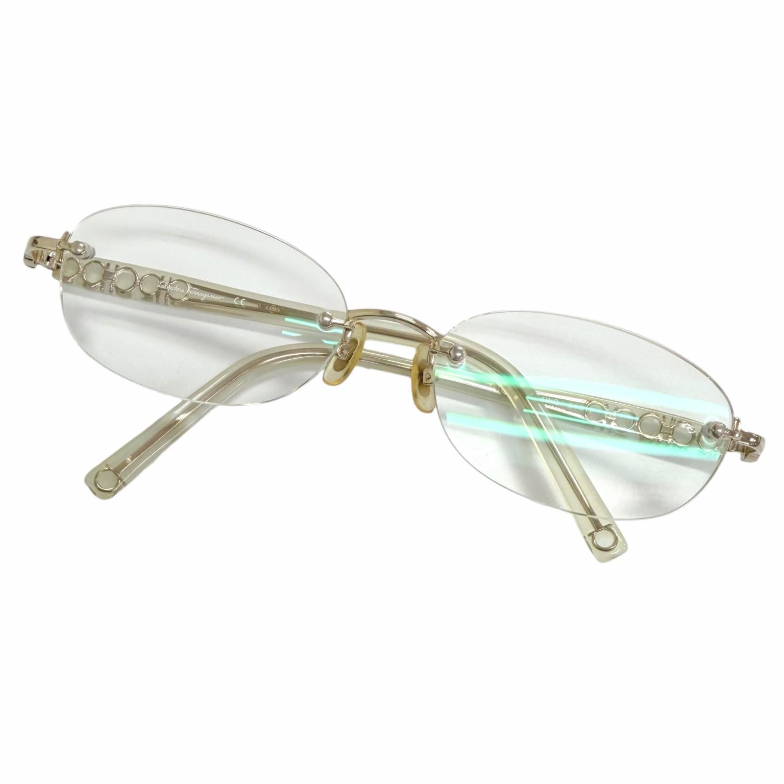 美品 サルヴァトーレフェラガモ メガネ ホワイトゴールド 54□17-135