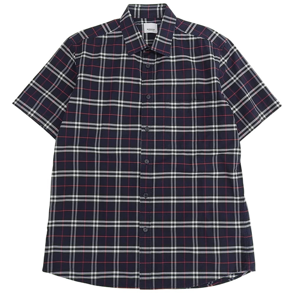 バーバリー ストレッチコットン チェック 半袖シャツ トップス メンズ ネイビー L 8020964 L