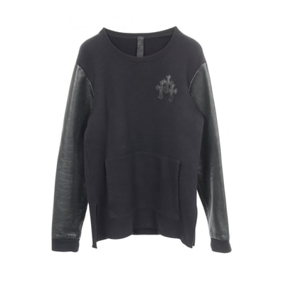 クロムハーツ CHROME HEARTS Y NOT クロスパッチ 切替 スウェット 衣料品 トップス コットン レザー メンズ ブラック系 【中古】