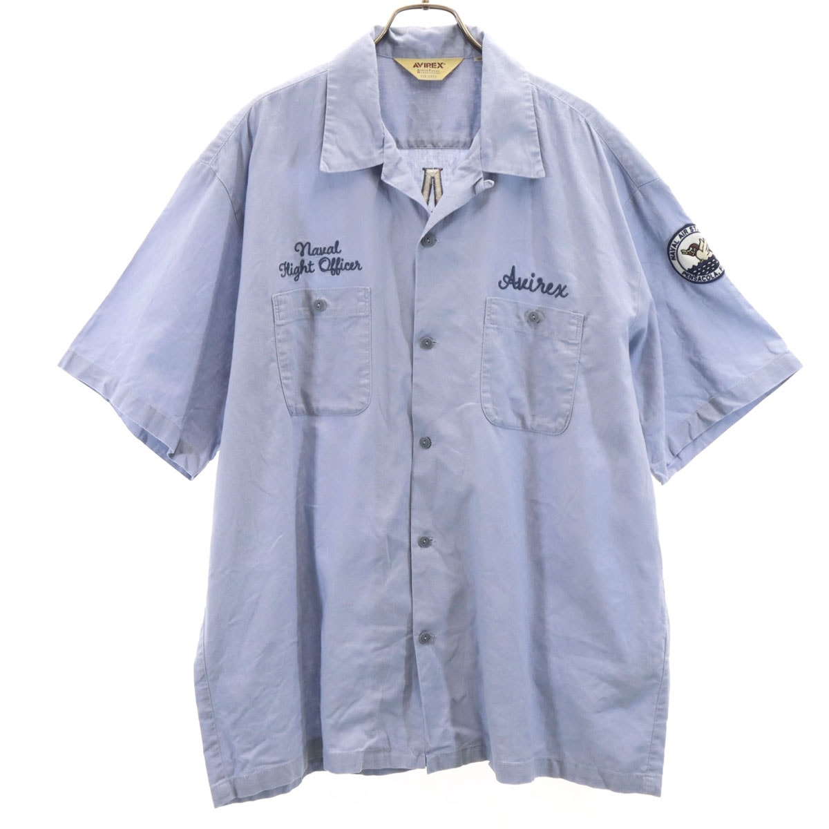 AVIREX アヴィレックス リネンブレンド ペンサコーラ 半袖 ワークシャツ 2XL ブルーグレー