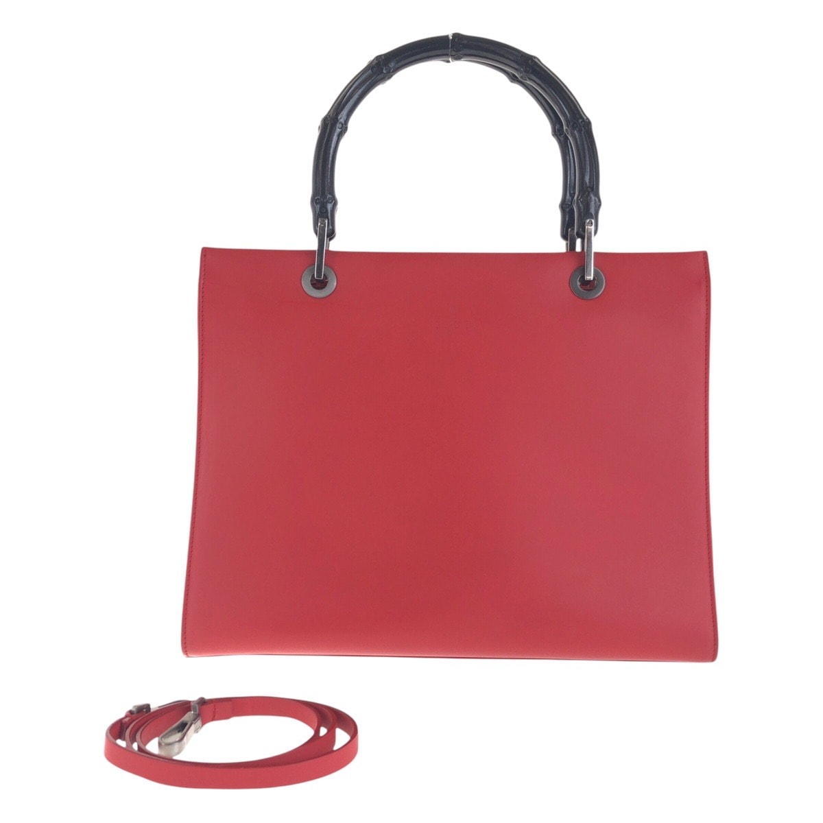 美品 GUCCI グッチ バンブー レッド ブラック レザー トートバッグ ショルダーバッグ 2WAY 604558 【中古】