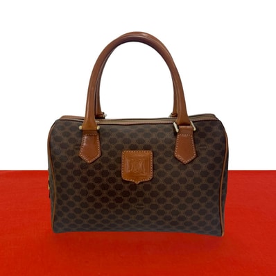 CELINE セリーヌ マカダム ブラゾン トリオンフ ロゴ レザー PVC ハンドバッグ ブラウン
a65-5