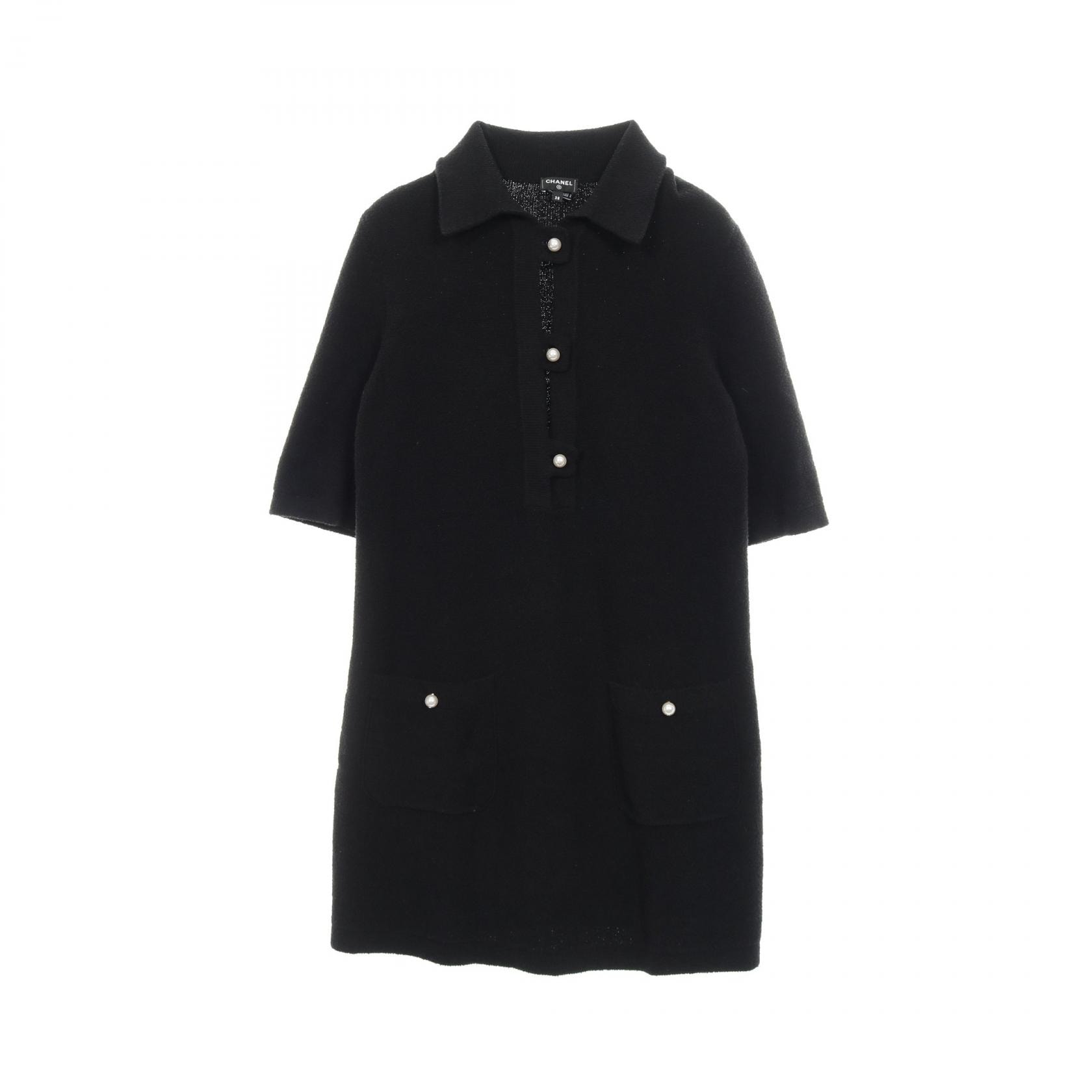 シャネル CHANEL ココマーク フェイクパールボタン ワンピース 衣料品 トップス コットン レディース ブラック系 P74602k10722 【中古】