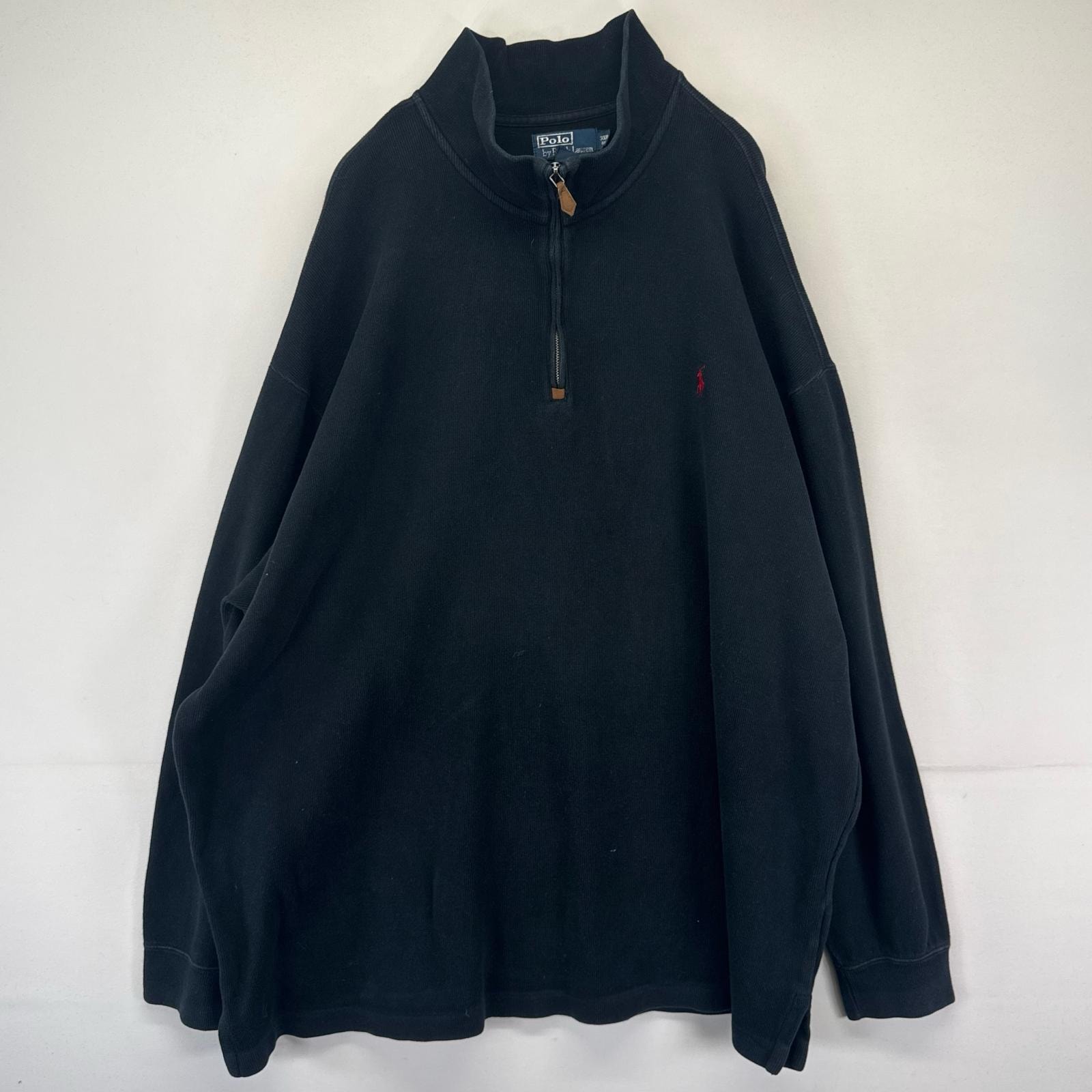 古着 ポロ・ラルフローレン POLO RALPH LAUREN スウェット ハーフジップ ワンポイントトレーナー 大きいサイズ 3XL  ブラック系 メンズ