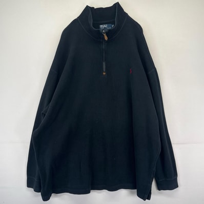 古着 ポロ・ラルフローレン POLO RALPH LAUREN スウェット ハーフジップ ワンポイントトレーナー 大きいサイズ 3XL ブラック系 メンズ
