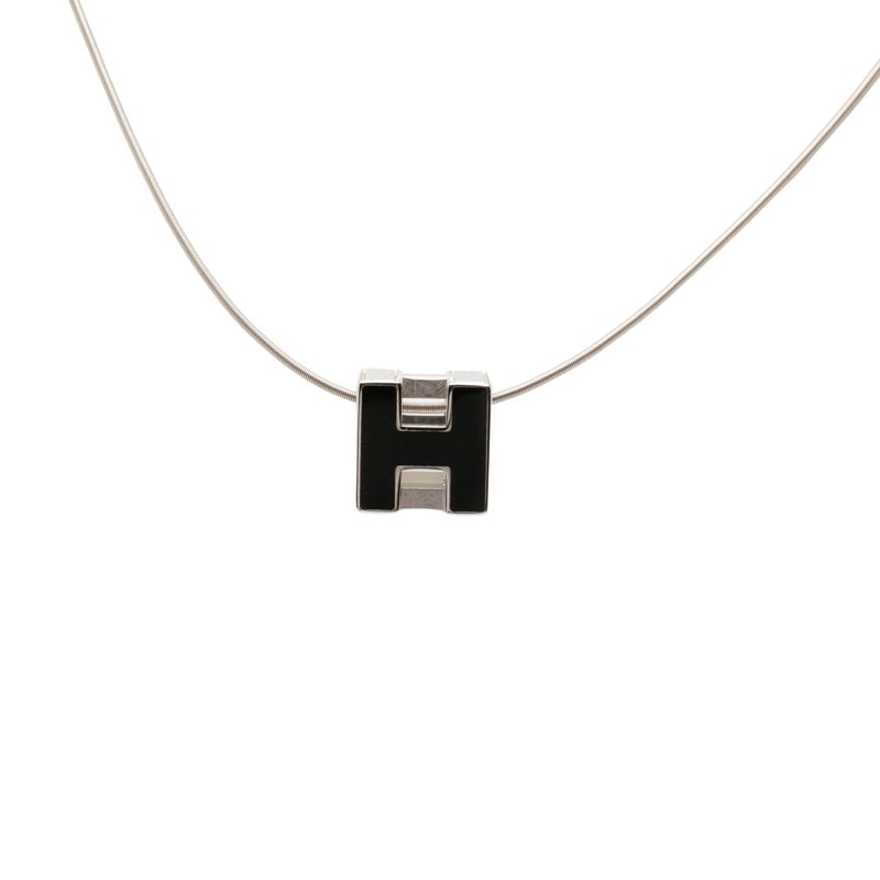 エルメス カージュドアッシュ H Hキューブ チェーン ペンダント ネックレス シルバー ブラック メタル レディース HERMES 中古