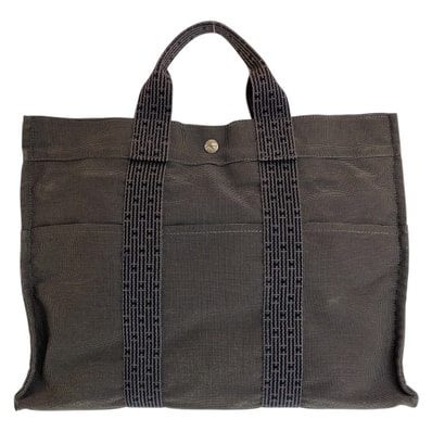 HERMES エルメス エールラインMM グレー シルバー金具 キャンバス トートバッグ ハンドバッグ 603629 【中古】