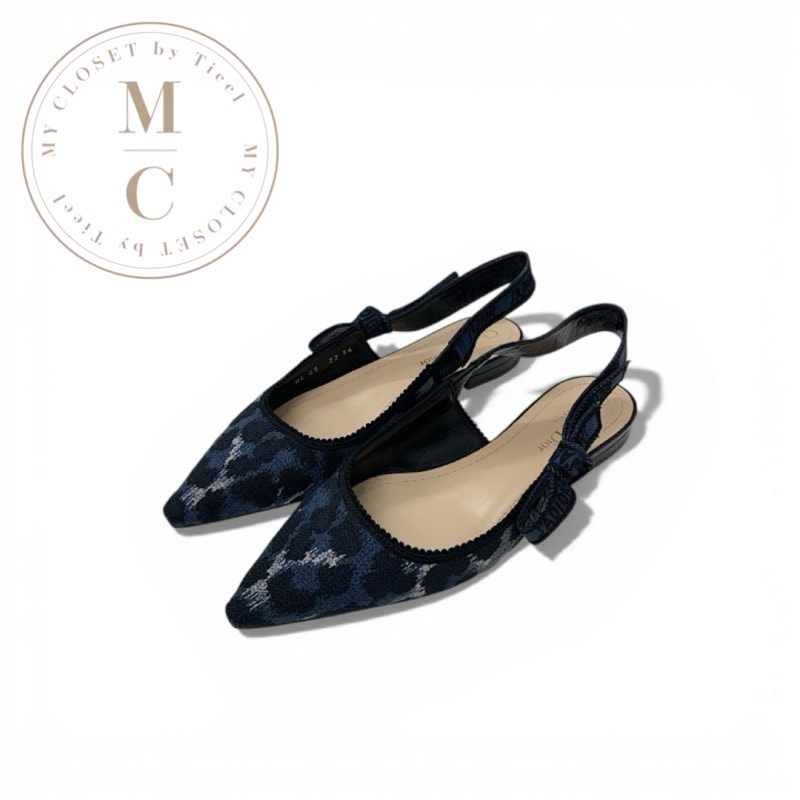 クリスチャンディオール CHRISTIAN DIOR J'ADIOR パンプス 靴 シューズ ファブリック ネイビー ブラック グレー レオパード柄 スリングバック フラットパンプス