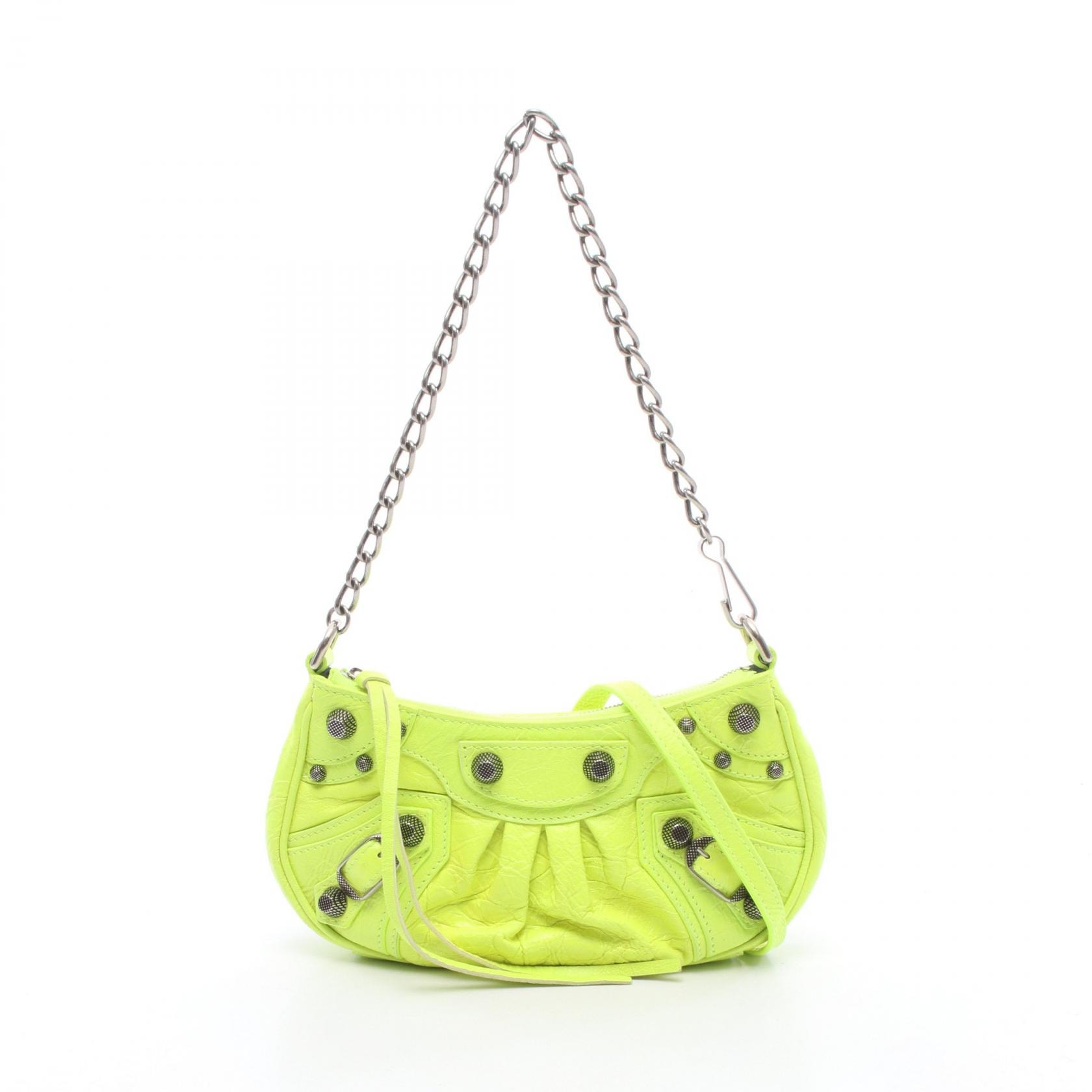 バレンシアガ BALENCIAGA LE CAGOLE MINI BB ル カゴール ミニ ネオンカラー 2WAY ハンドバッグ バッグ レザー レディース イエロー系 695814 【中古】