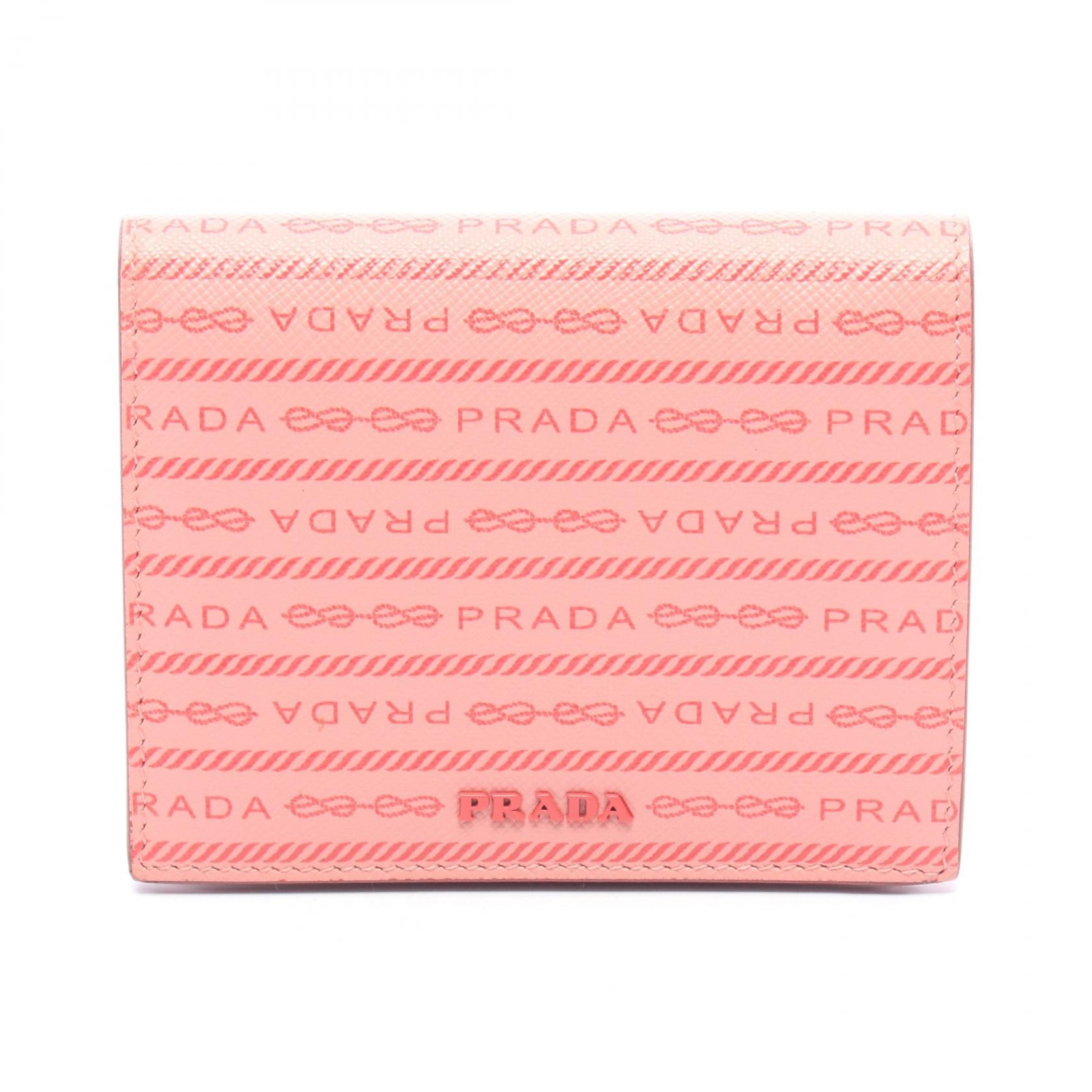 プラダ PRADA 二つ折り財布 財布 レザー PVC レディース ピンク系 / レッド系 【中古】