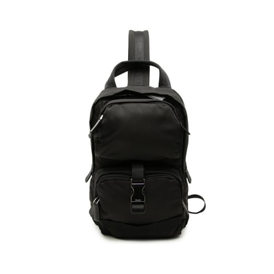 プラダ 三角ロゴプレート ファブリック ボディバッグ ショルダーバッグ 2VZ013 ブラック ナイロン メンズ PRADA 中古