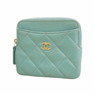 【6id5753】シャネル コインケース マトラッセ キャビアスキン セラドングリーン シャンパンゴールド金具【中古】レディース
