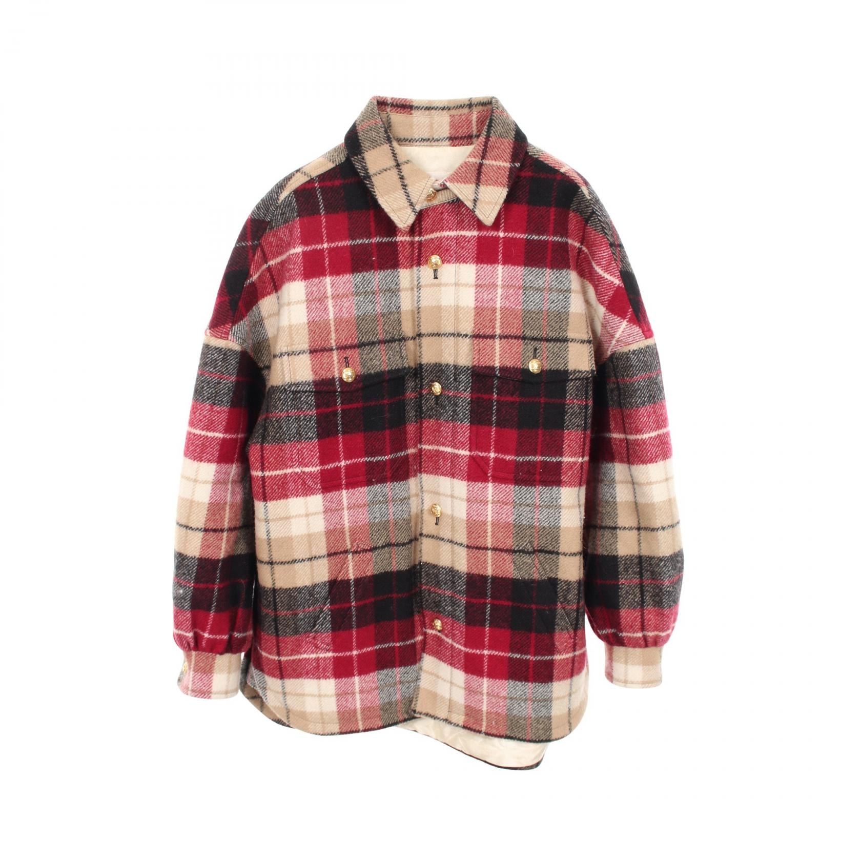 セリーヌ CELINE チェックシャツ ブルゾン 衣料品 アウター ウール レディース ベージュ系 / レッド系 / ブラック系 2W758347S 【中古】