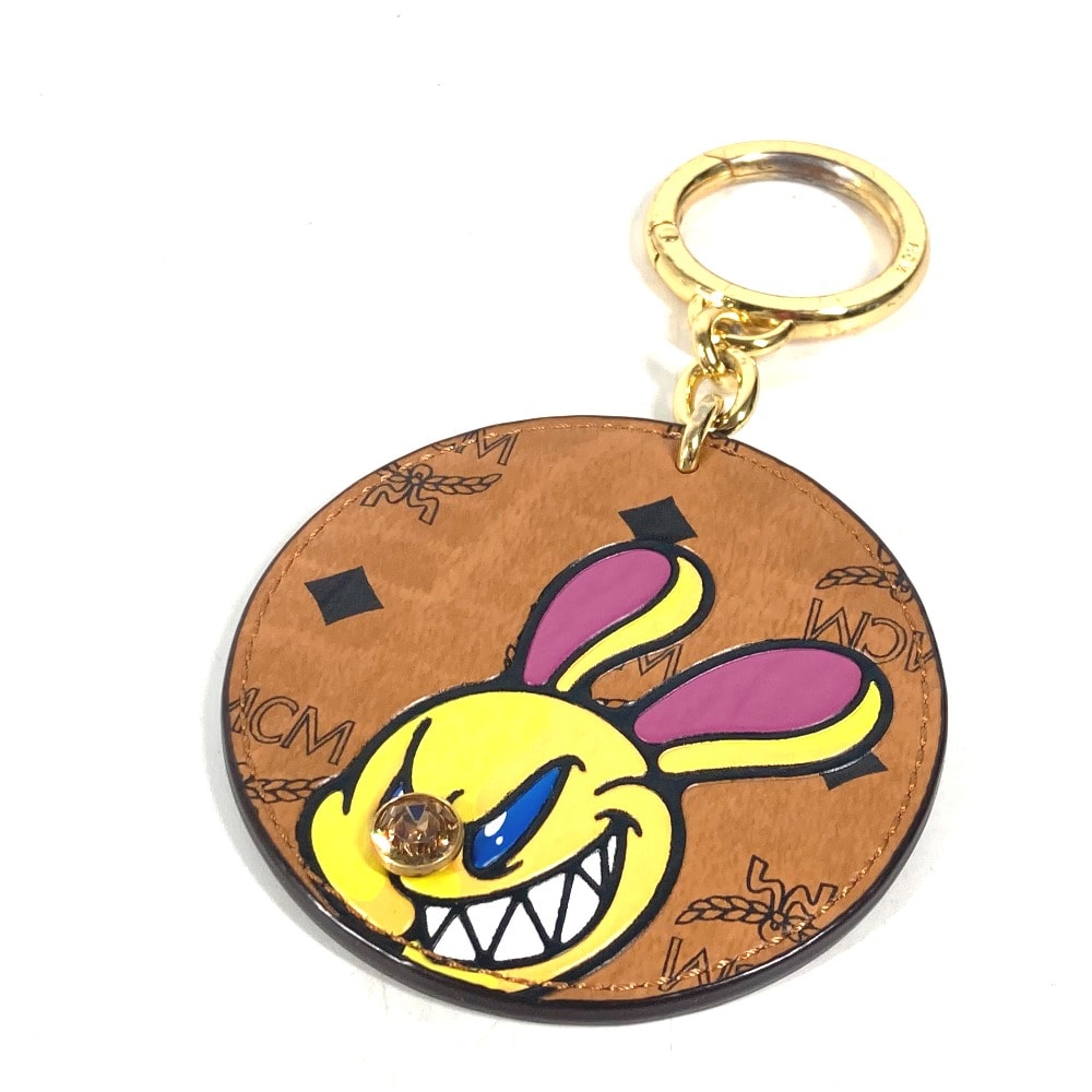 エムシーエム MCM ヴィセトス ロゴ ラインストーン SAMBYPEN サム・バイ・ペン コラボ バッグチャーム キーホルダー レザー ブラウン 美品