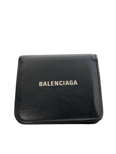BALENCIAGA Cash Flap Coin and Card Holder Grained Calfskin "Black"