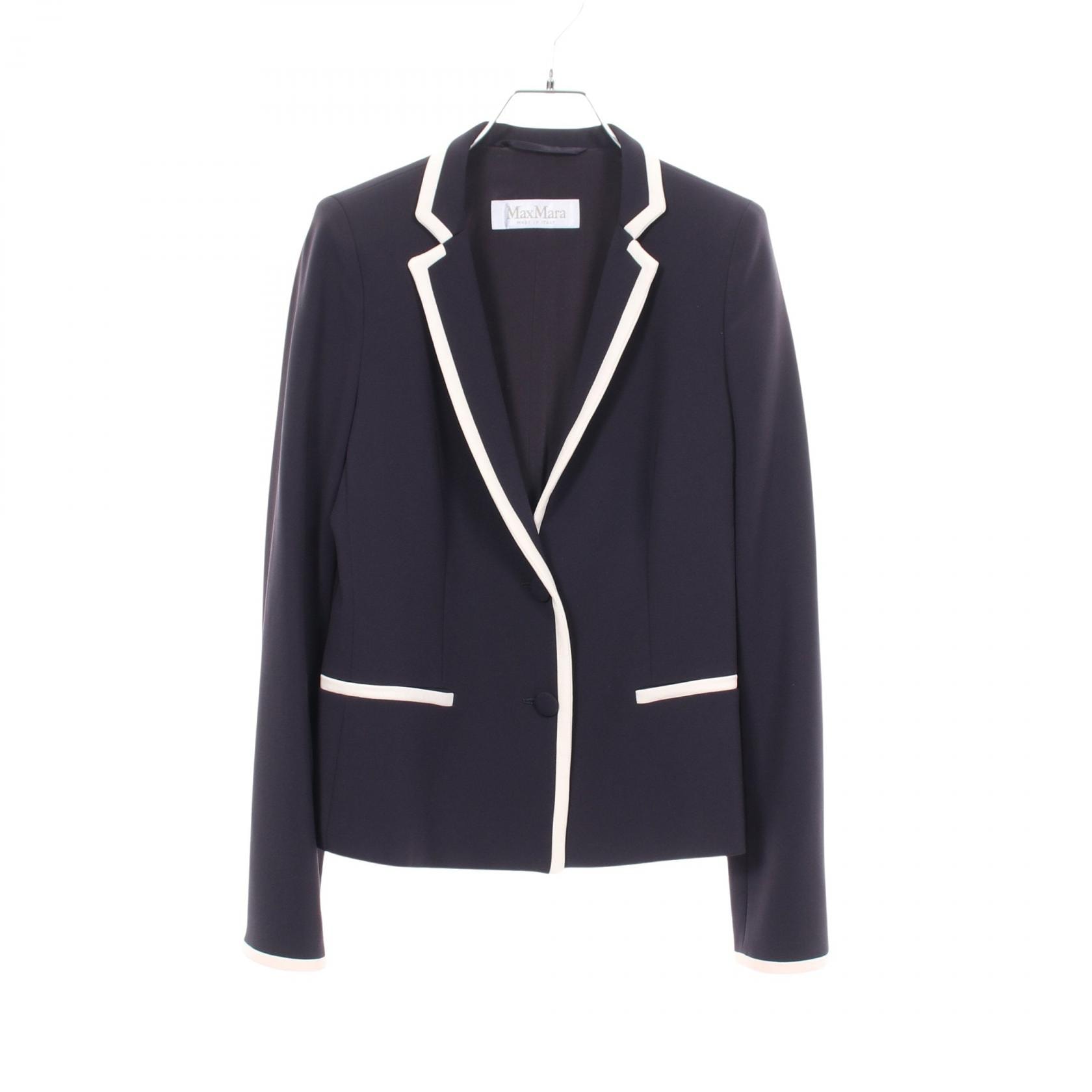 マックスマーラ MAX MARA テーラードジャケット 衣料品 アウター トリアセテート / ポリエステル レディース ネイビー系 / ホワイト系 【中古】