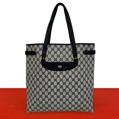 GUCCI グッチ GG ロゴ 金具 PVC レザー トートバッグ ネイビー
154-5