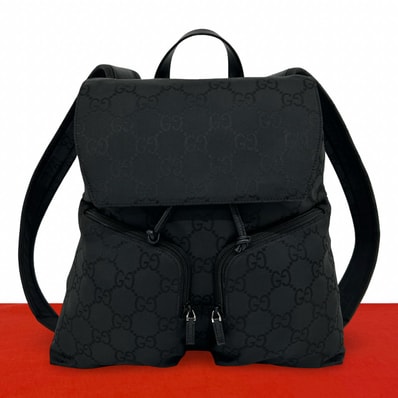 GUCCI グッチ GG ロゴ 柄 ナイロン レザー リュックサック ブラック
54345