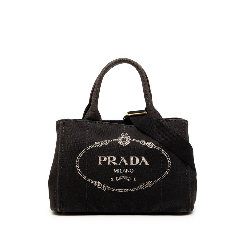 プラダ 三角ロゴプレート カナパ ハンドバッグ ショルダーバッグ 2WAY ブラック キャンバス レディース PRADA 【中古】