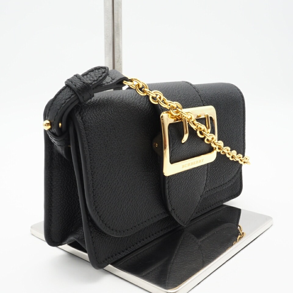 極美品 BURBERRY バーバリー レザー バックルショルダーポーチ 40406971 ショルダーバッグ ブラック レザー レディース
