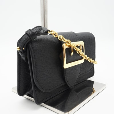 極美品 BURBERRY バーバリー レザー バックルショルダーポーチ 40406971 ショルダーバッグ ブラック レザー レディース