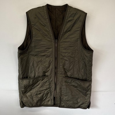 古着 バブアー Barbour ベスト キルティングベスト リバーシブル フリースベスト ワンポイントロゴ刺繍デザイン M カーキ系 メンズ