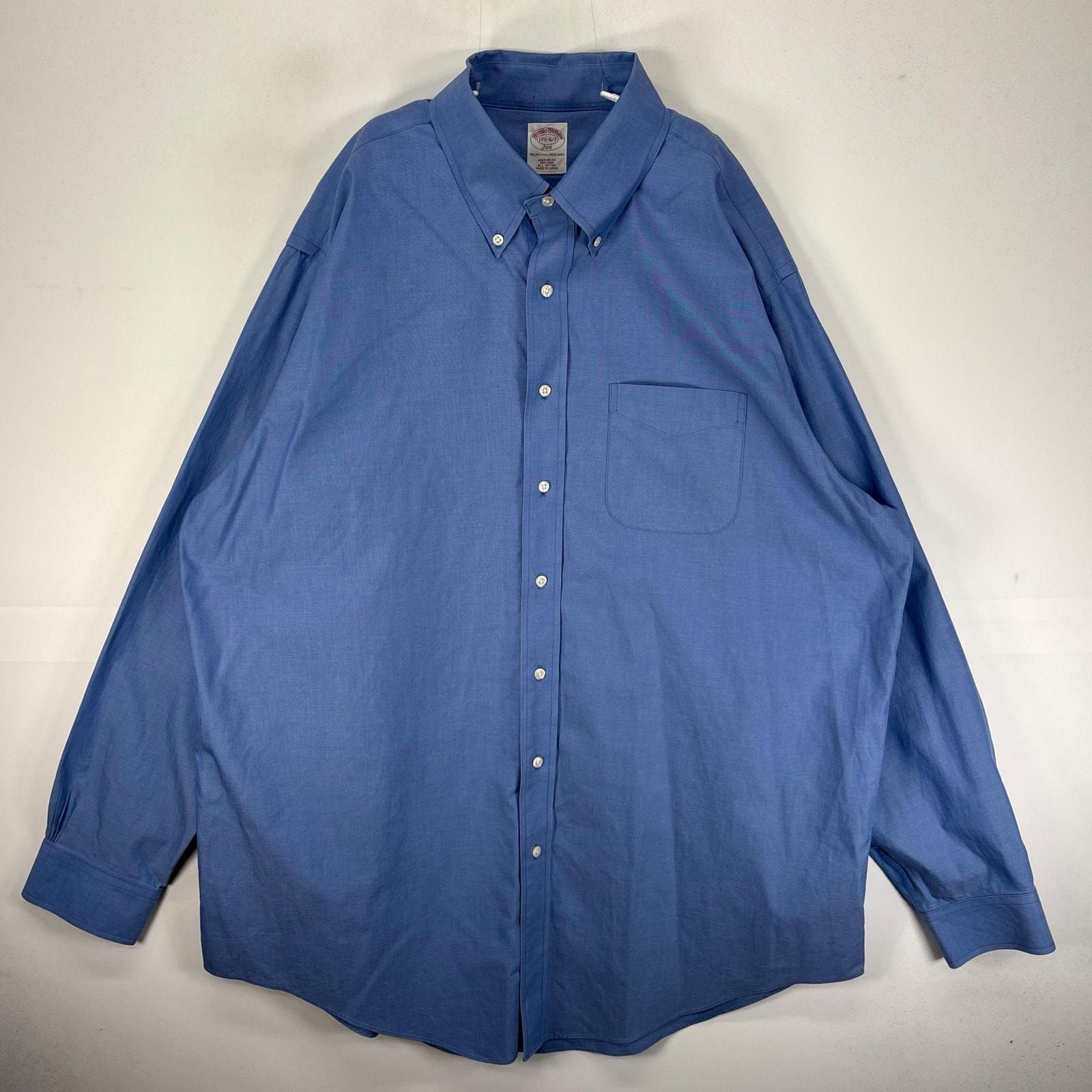 古着 ブルックスブラザーズ Brooks Brothers 長袖シャツ ボタンダウン 胸ポケット XL  ブルー系 無地 メンズ