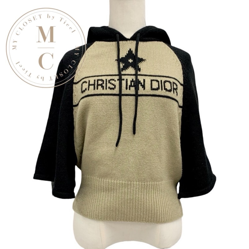 クリスチャンディオール CHRISTIAN DIOR トップス フーディ カシミヤ ニット 半袖 ベージュ ブラック