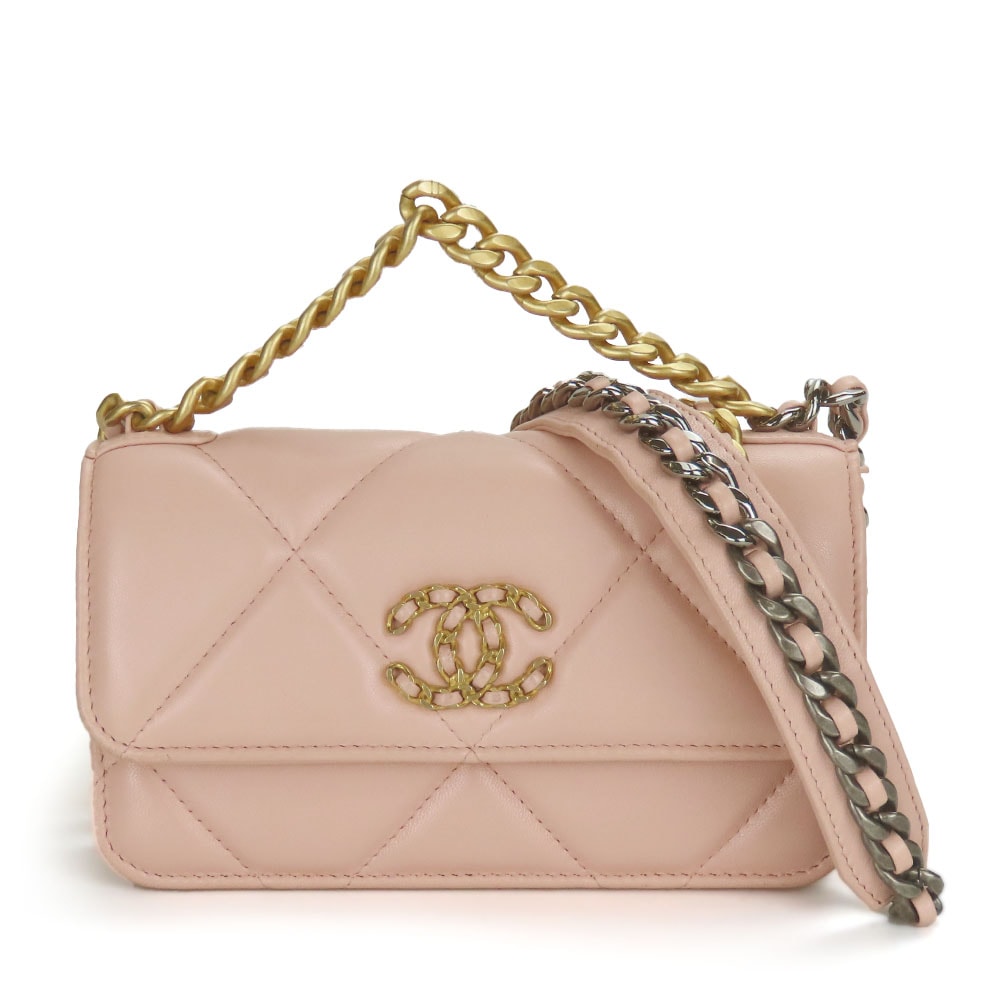 【中古】 シャネル ショルダーバッグ シャネル19 AP3067 ラムスキン ピンク フォンケース チェーンクラッチ レディース 女性 CHANEL