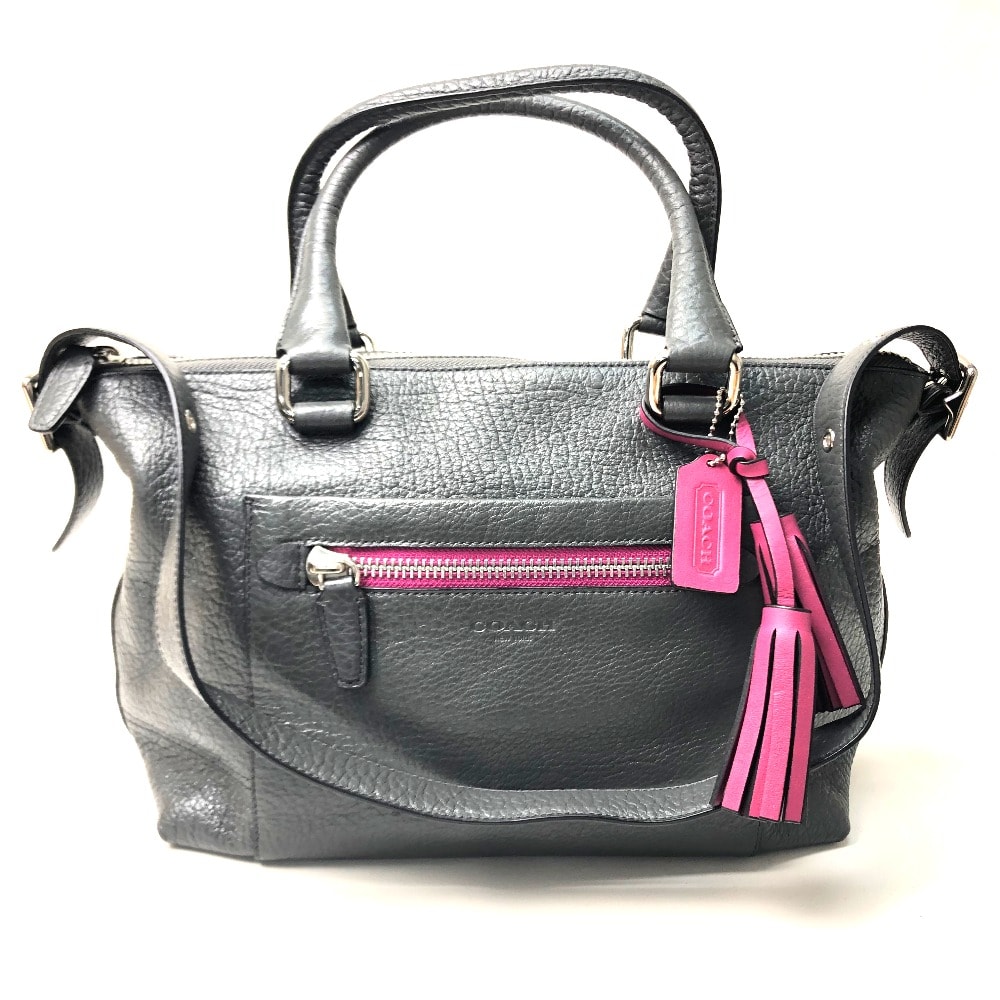 コーチ COACH サッチェル 21140 テクスチャード レガシー カバン ショルダーバッグ レザー チャコールグレー グレー 美品