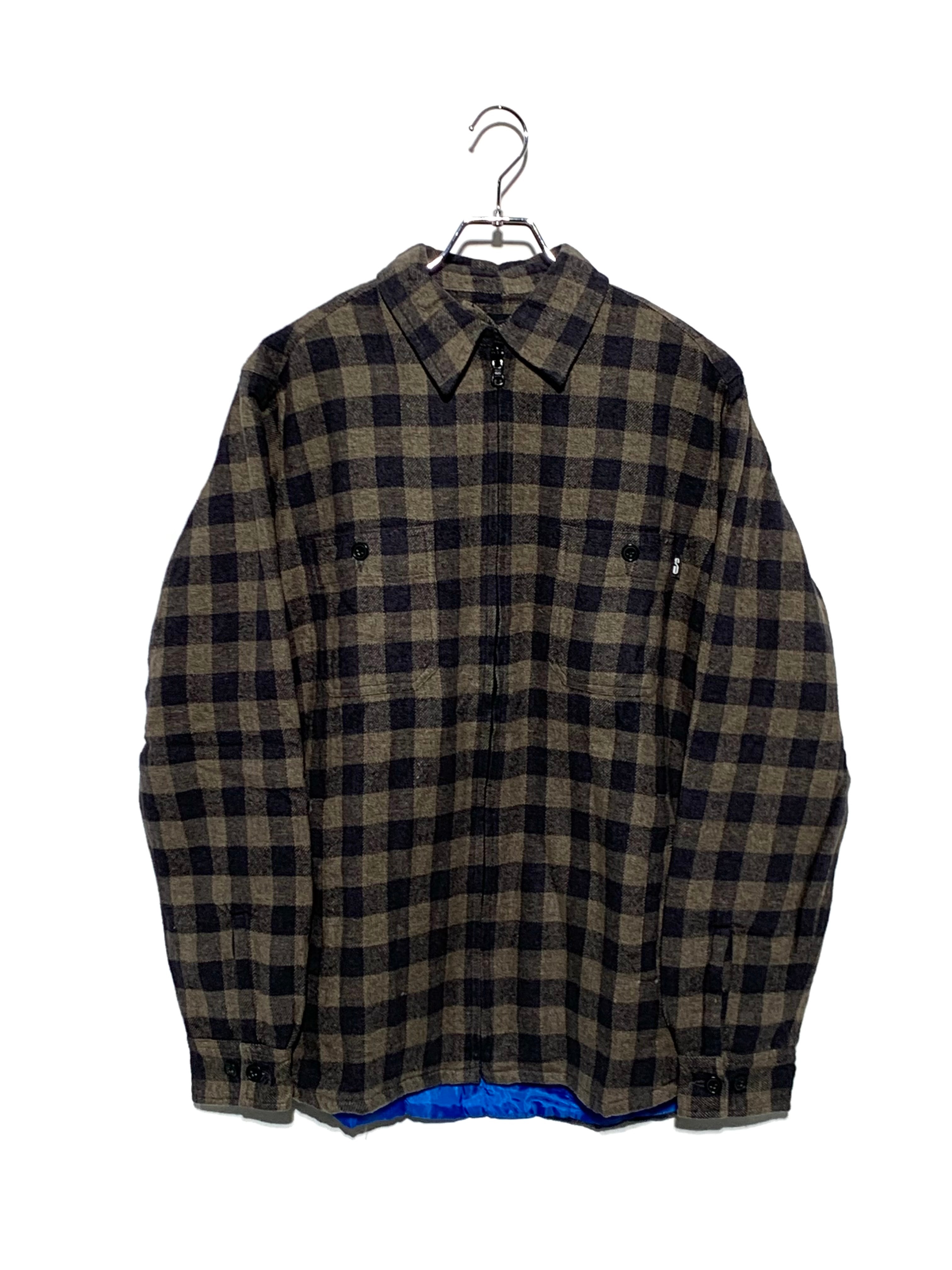 STUSSY Buffalo check shirt jacket brown×Black
