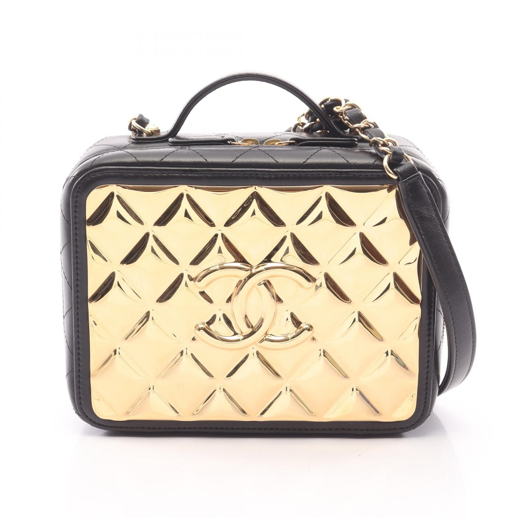 シャネル CHANEL マトラッセ バニティバッグ 2WAY ショルダーバッグ バッグ ラムスキン(羊革) レディース ブラック系 / ゴールド系 【中古】