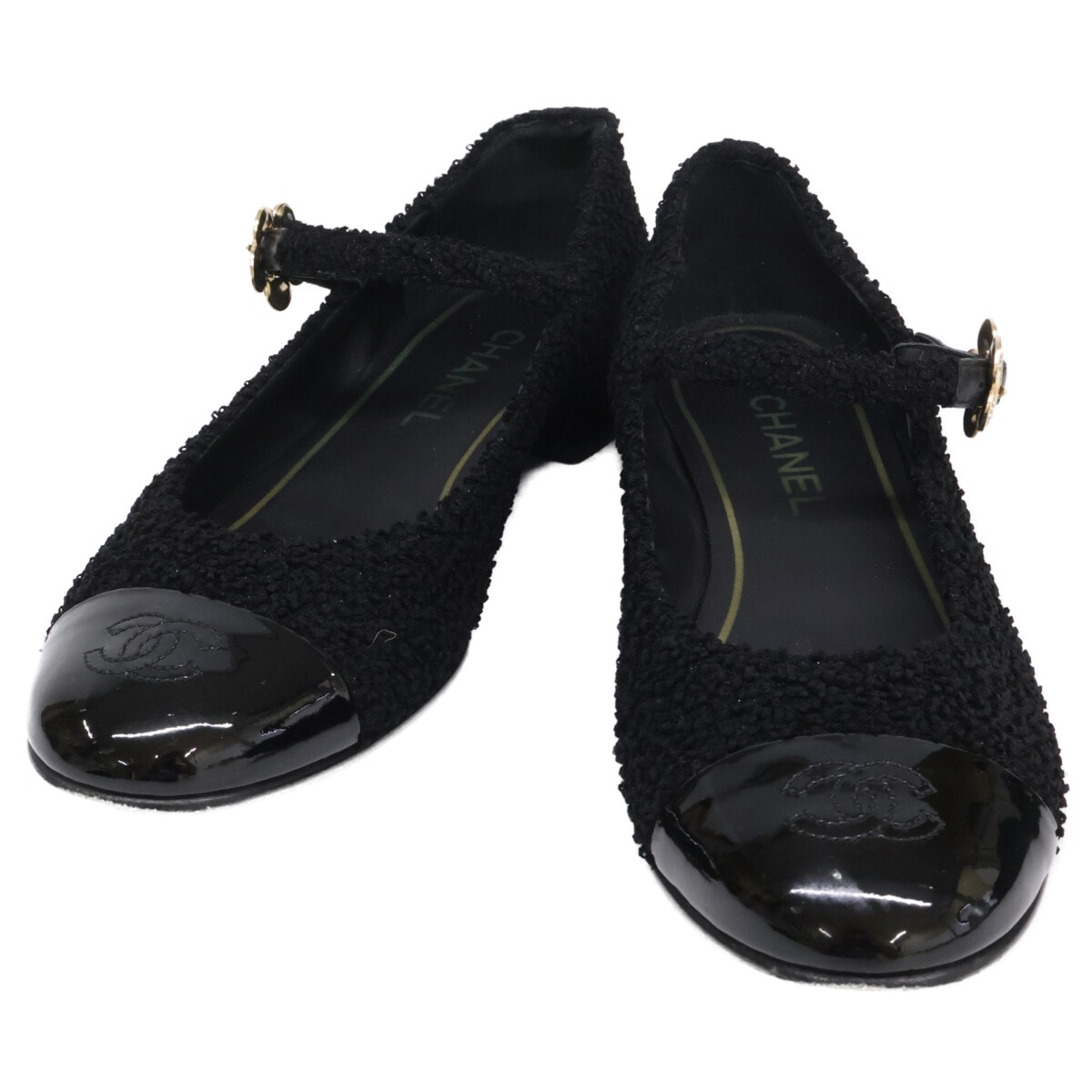シャネル G39582 Mary Janes メリージェーン ココマーク/カメリア ツイード フラットパンプス 39 1/2