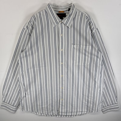古着 ティンバーランド Timberland 長袖シャツ ワンポイント ロゴ 刺繍 大きいサイズ 胸ポケ 14041 ホワイト系 ストライプ メンズ