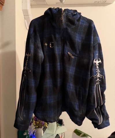 THUG CLUB Arab Sword Flannel Zip-up "Blue"