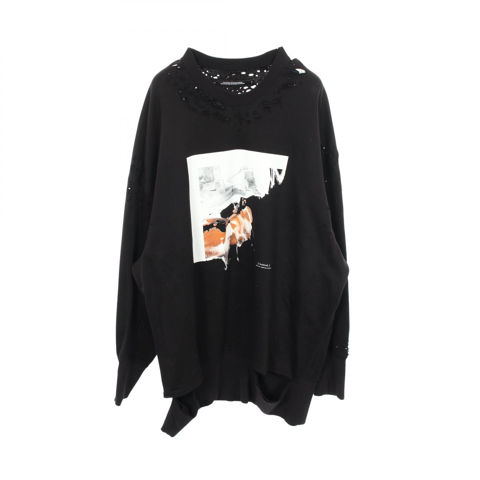 ユリウス JULIUS プリント ダメージ加工 スウェット 衣料品 トップス コットン メンズ ブラック系 【中古】