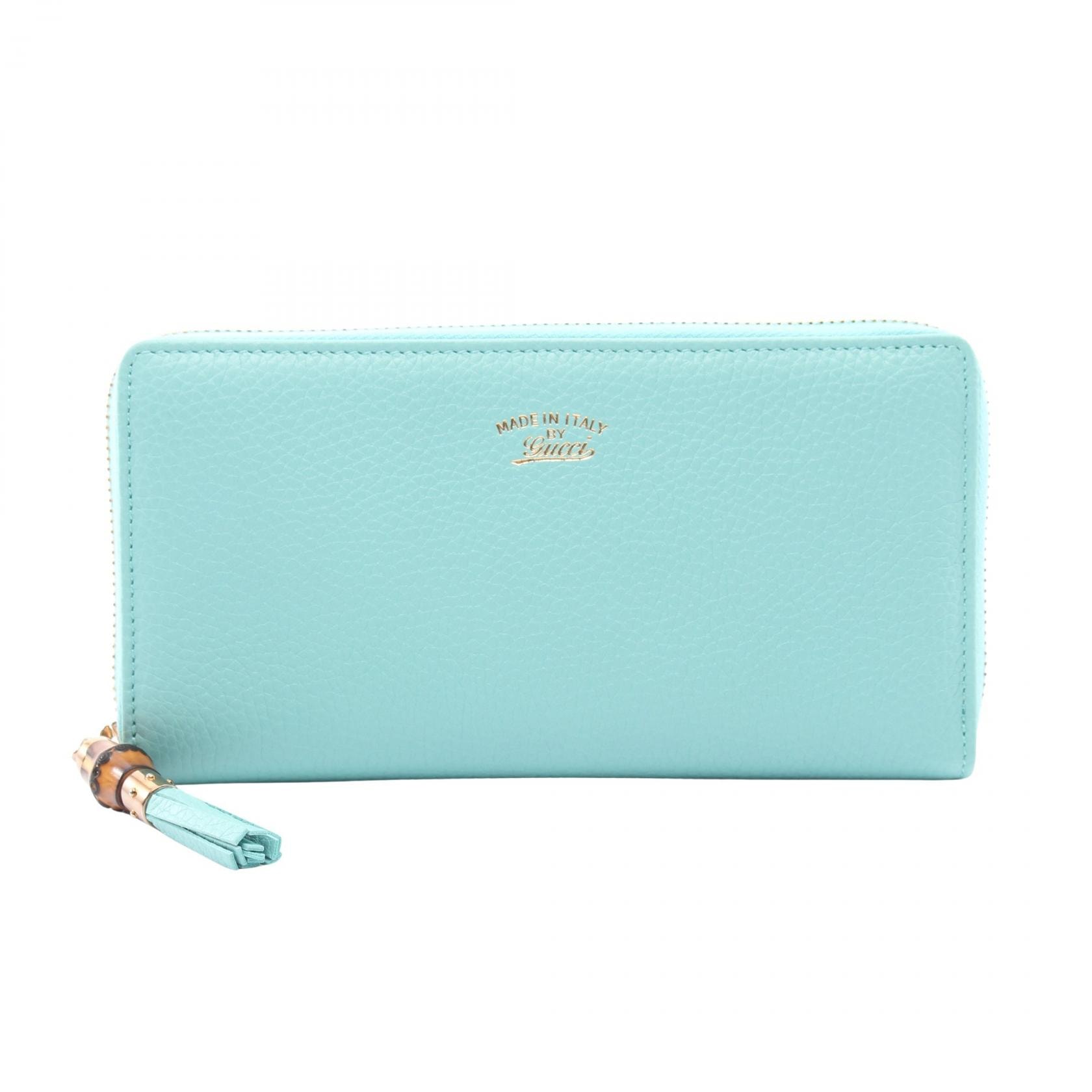 グッチ GUCCI バンブー ラウンド長財布 財布 レザー レディース ブルー系 307984 【中古】