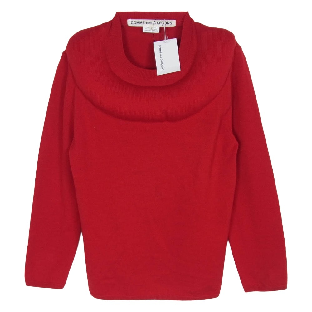 COMME des GARCONS コムデギャルソン ニット 25AW GP-N013 本ライン 白タグ Wide Yoke Wool Jumper 中綿入り 変形デザイン ワイドヨーク ウール ジャンパー ニット セーター レッド系 S【極上美品】【中古】