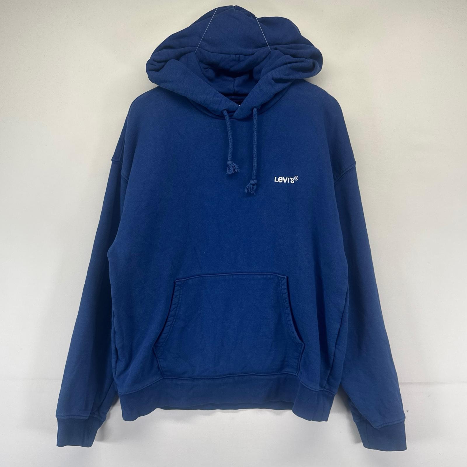 古着 リーバイス Levi's パーカー プルオーバー ワンポイントロゴ 厚手 スウェット S  ブルー系 メンズ