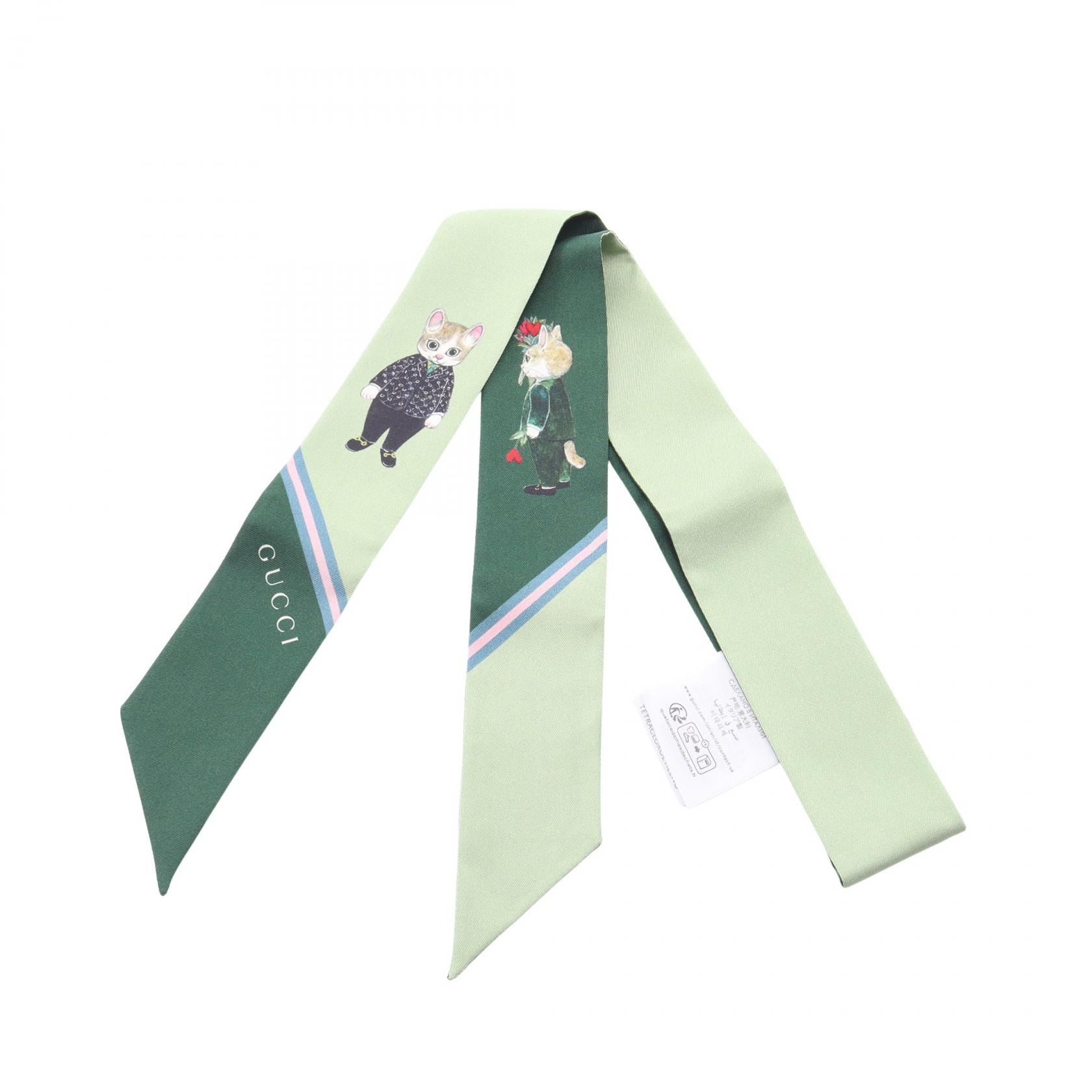 グッチ GUCCI GUCCI × ヒグチユウコ リボン スカーフ 衣料品 シルク レディース グリーン系 【中古】