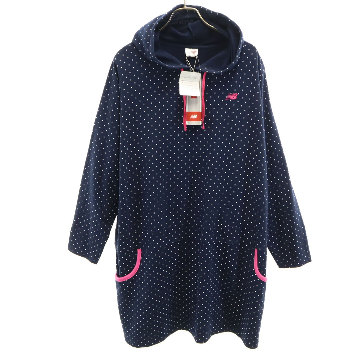 未使用 NEW BALANCE ニューバランス ドット柄 長袖 ワンピース 5L ネイビー 水玉 ビックサイズ