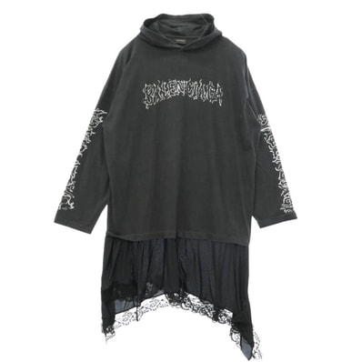BALENCIAGA バレンシアガ 768077 TPVQ1 Hooded Hybrid Dress ダークウェブ ロゴプリント フーデッド ハイブリッド ドレス ワンピース ブラック系 3【中古】